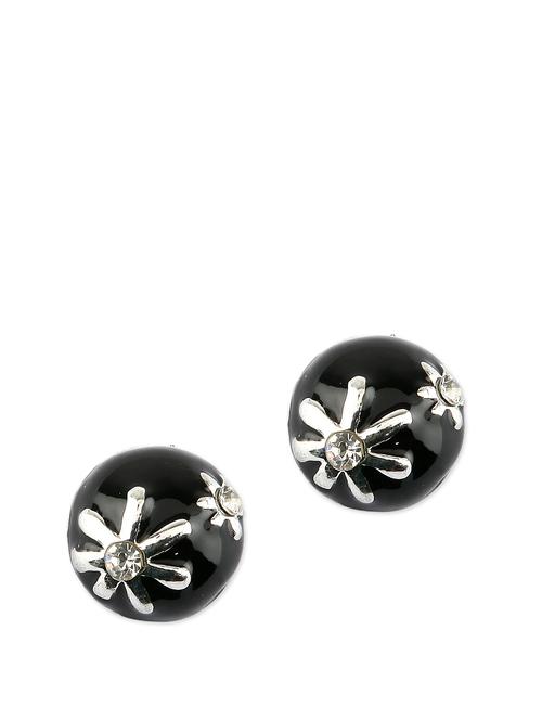Round Black Earrings with Flower - 33278 - Very Small Image - 1