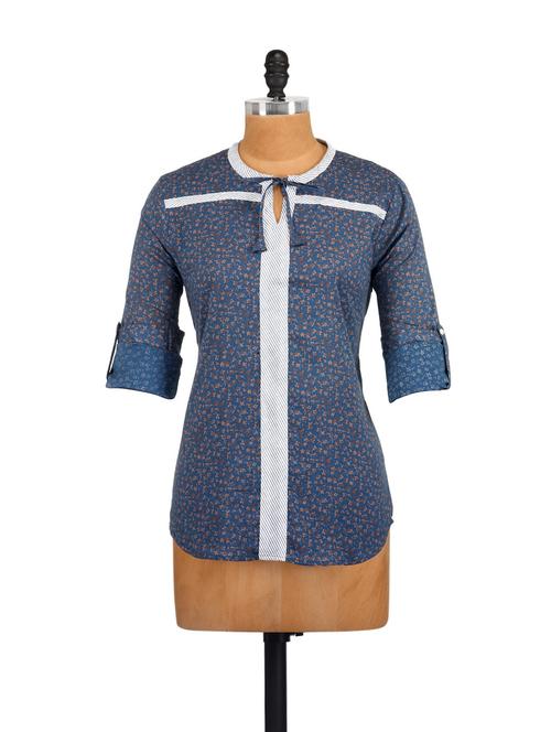 Navy & White Ditzy Print Top - 33835 - Very Small Image - 1