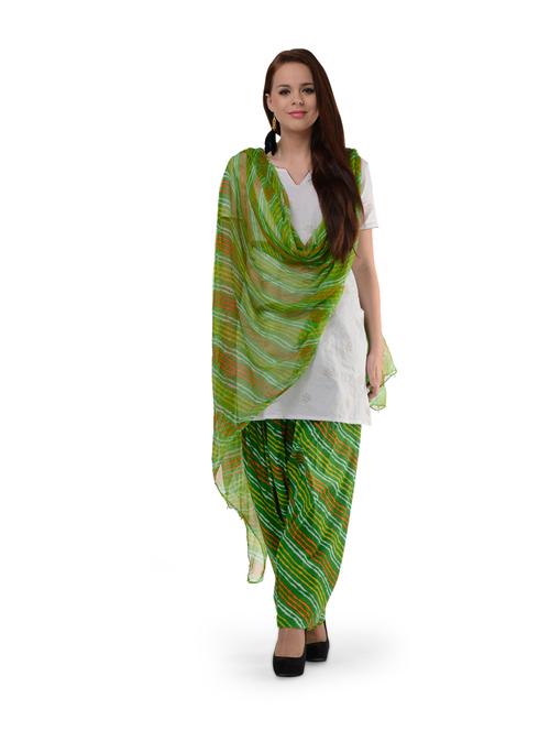 green leheriya salwar and dupatta set - 39022 - Very Small Image - 1