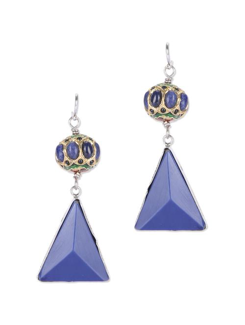 blue traingle beaded drop earrings - 42053 - Very Small Image - 1