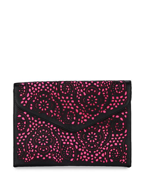 black & neon pink cutwork clutch (oversized) - 44924 - Very Small Image - 1