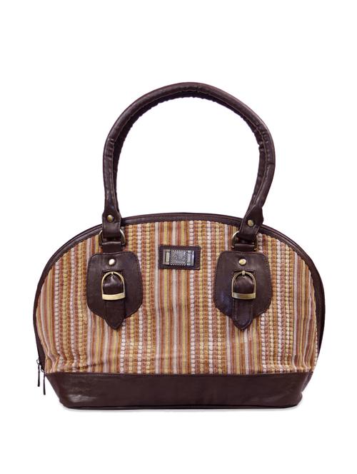 brown colored leatherette striped handbag - 46872 - Very Small Image - 1