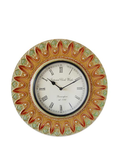 Gold & Green Handpainted Wall Clock - 47496 - Very Small Image - 1