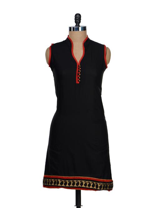 Mandarin Collared Zari Work Kurti - 48262 - Very Small Image - 1