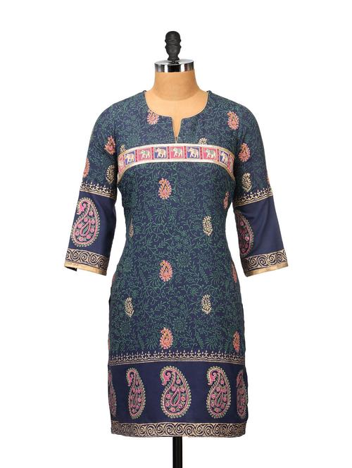 navy paisley kurta - 48946 - Very Small Image - 1