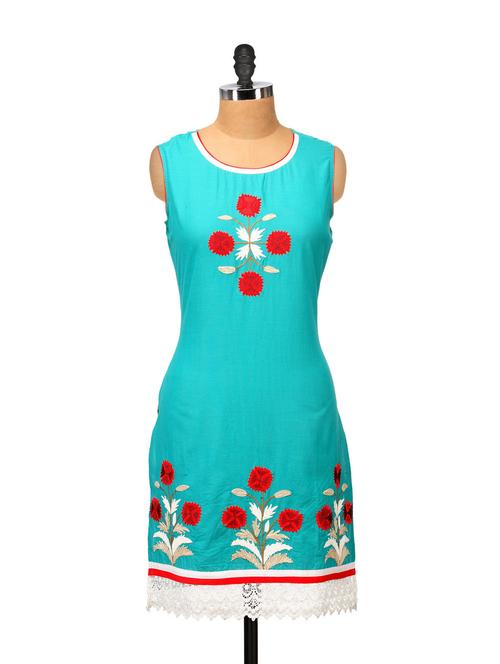 elegant blue flora kurta - 48953 - Very Small Image - 1