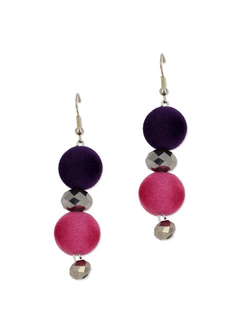 purple & pink velvet ball earrings - 49310 - Very Small Image - 1