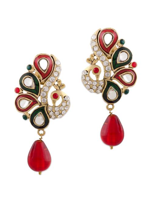 studded multi-coloured peacock earrings - 52853 - Very Small Image - 1