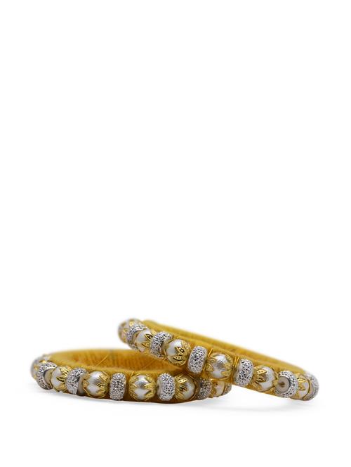 designer moti accented yellow bangles - 54096 - Very Small Image - 1