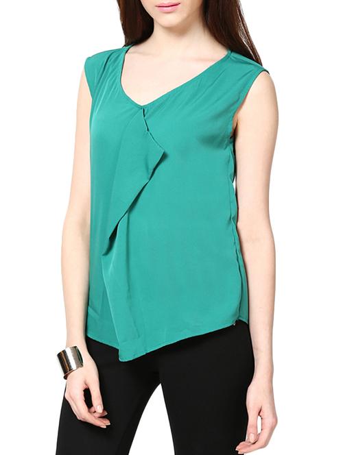 green sleeveless front ruffle top - 54701 - Very Small Image - 1