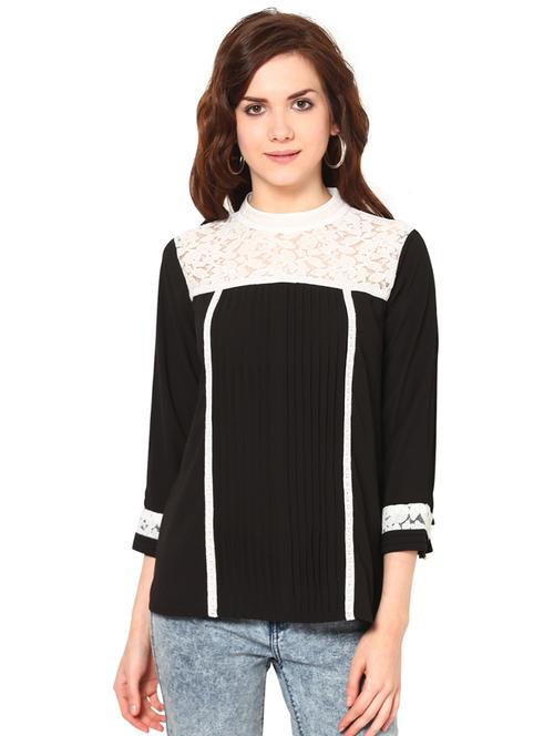 elegant black & white pleated top - 55393 - Very Small Image - 1