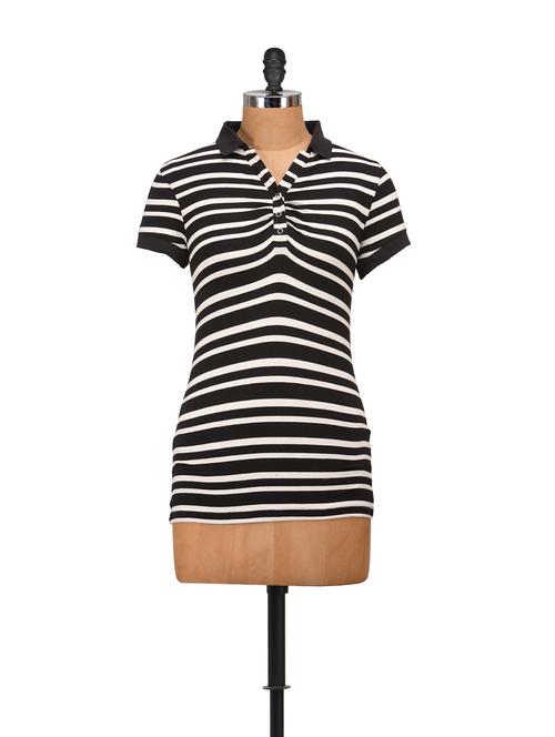 collared black & white striped top - 55438 - Very Small Image - 1