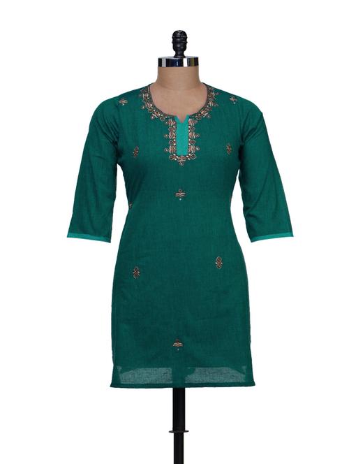 peacock green kurti - 55904 - Very Small Image - 1