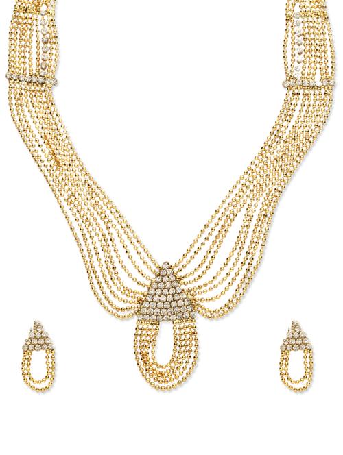multi string gold necklace and earring set - 58333 - Very Small Image - 1