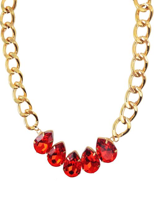 Red Stone Statement Necklace - 59151 - Very Small Image - 1