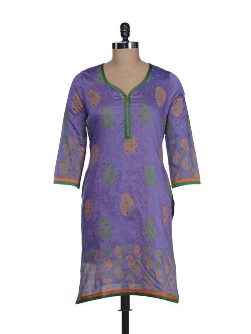 purple chanderi block printed kurta - 60918 - Very Small Image - 1