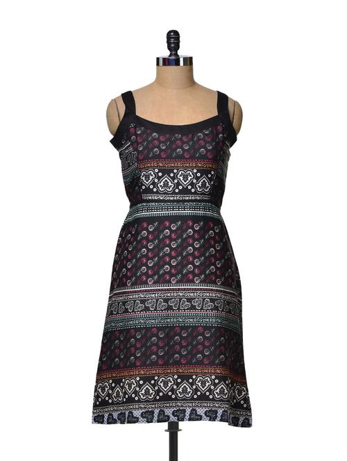 strappy black printed dress - 61024 - Very Small Image - 1