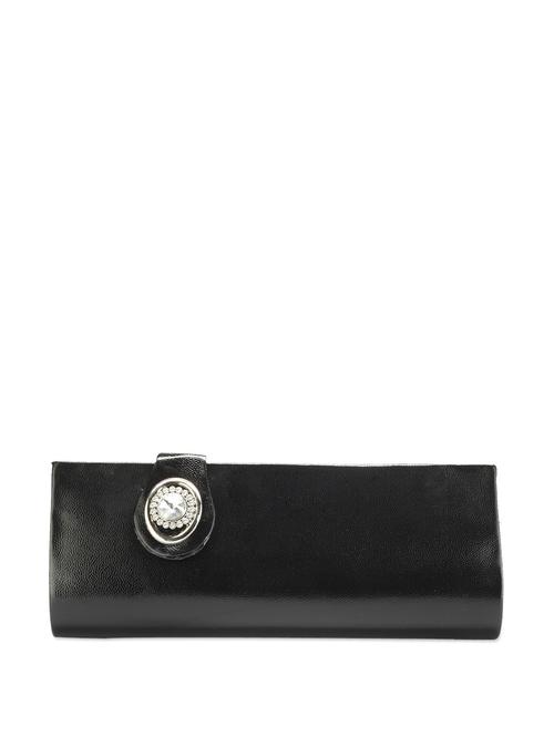 Black Brooch Faux Leather Clutch - 62954 - Very Small Image - 1