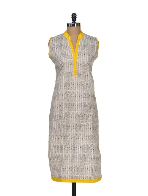 printed sleeveless cotton kurta - 63864 - Very Small Image - 1