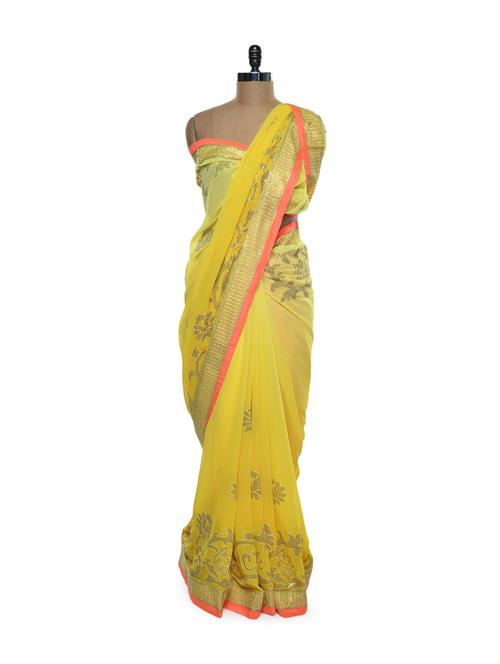 lovely yellow saree - 64983 - Very Small Image - 1