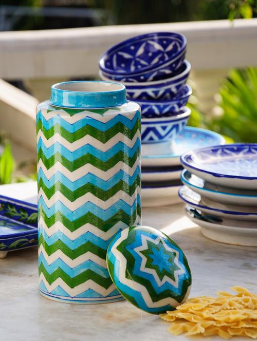 lahariya pattern canister with a flat lid - 6609 - Very Small Image - 1