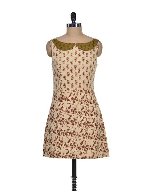 beige & brown peter pan collar dress - 67059 - Very Small Image - 1