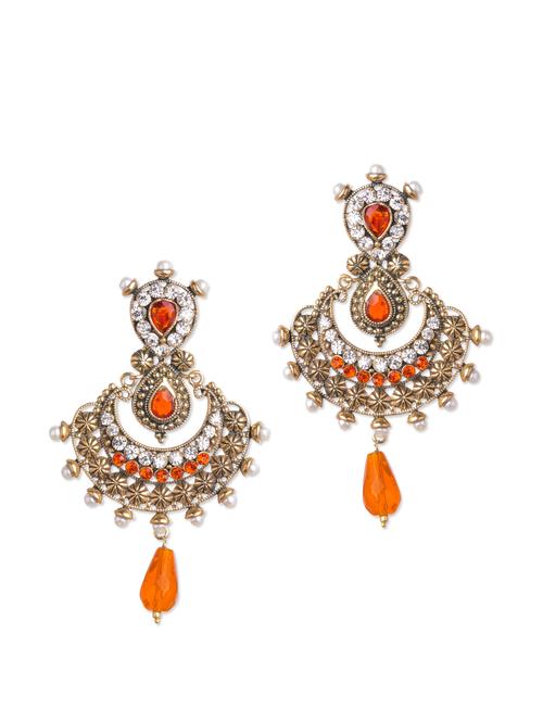 Chaand Balis With Orange Drop - 67838 - Very Small Image - 1