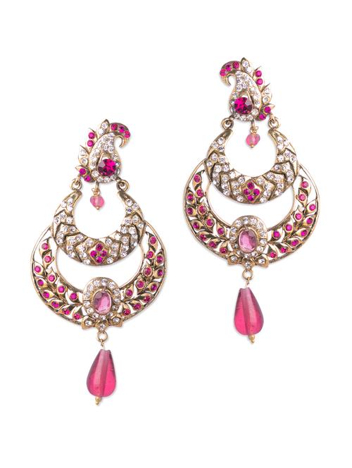 dual circle pink drop earrings - 67859 - Very Small Image - 1