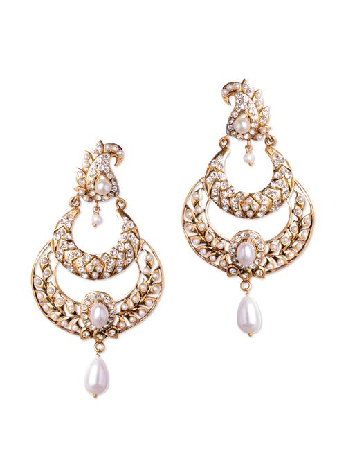 dual circle white drop earrings - 67861 - Very Small Image - 1