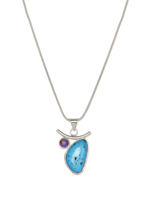 turquoise stone silver necklace - 67869 - Very Small Image - 1