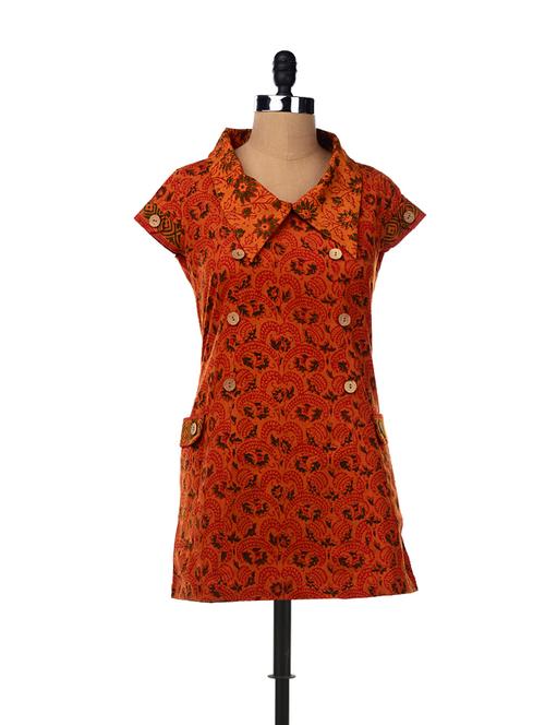rust collared dress with big patch pockets at the side - 6796 - Very Small Image - 1