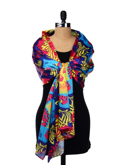 lotus print silk satin  scarf - 6921 - Very Small Image - 1