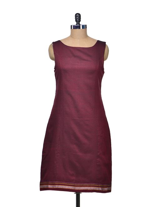 maroon woven sleeveless khan dress - 69341 - Very Small Image - 1