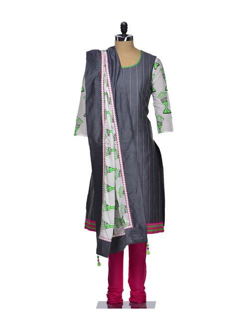 Grey and Pink  Unstitched Dress Material - 69753 - Very Small Image - 1