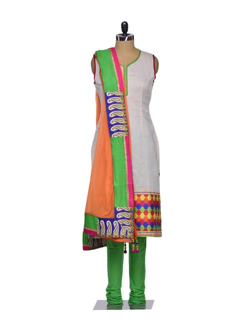 Off-white  Unstitched Dress Material - 69762 - Very Small Image - 1