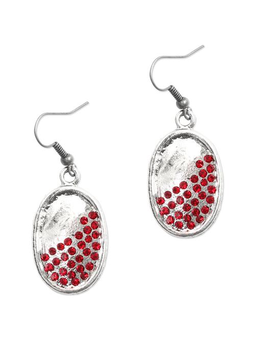 red stone studded oval earrings - 70262 - Very Small Image - 1