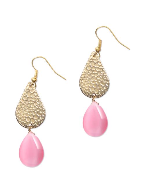 trendy golden earrings with pink drop - 70314 - Very Small Image - 1