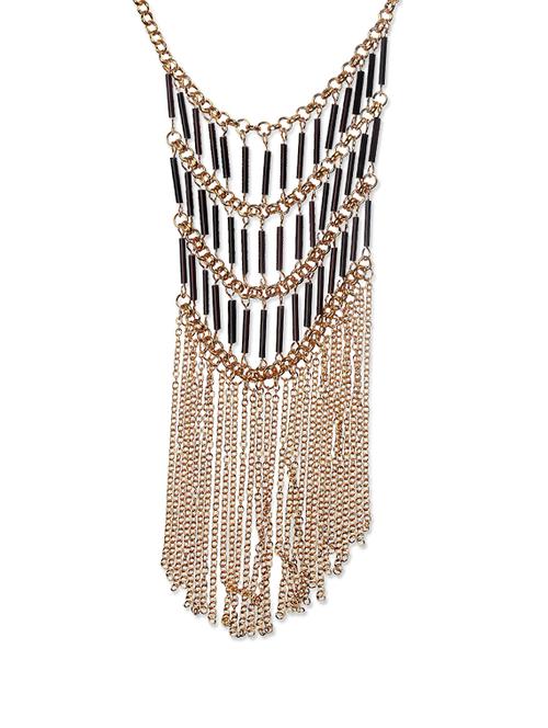 Fringed gold-black bead necklace - 70951 - Very Small Image - 1