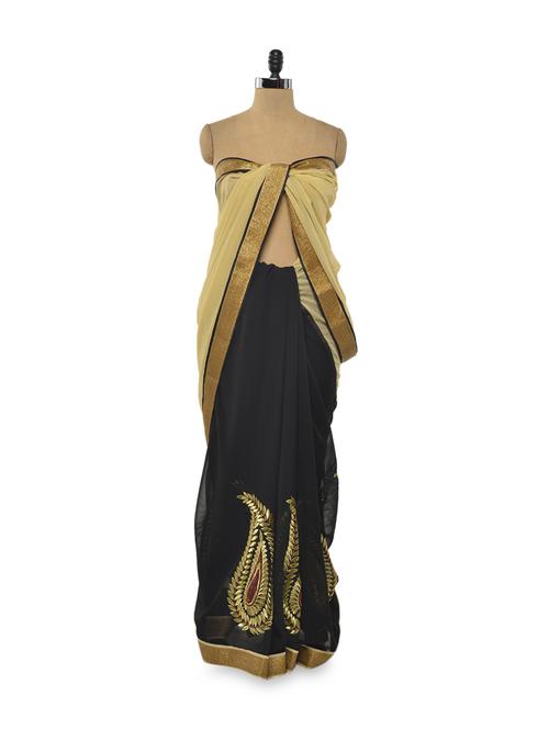 two tone georgette saree - 71890 - Very Small Image - 1