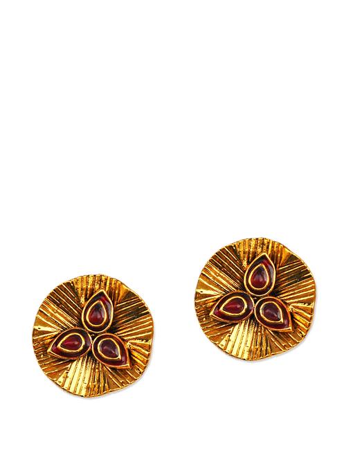 red stone golden stud earrings - 71965 - Very Small Image - 1