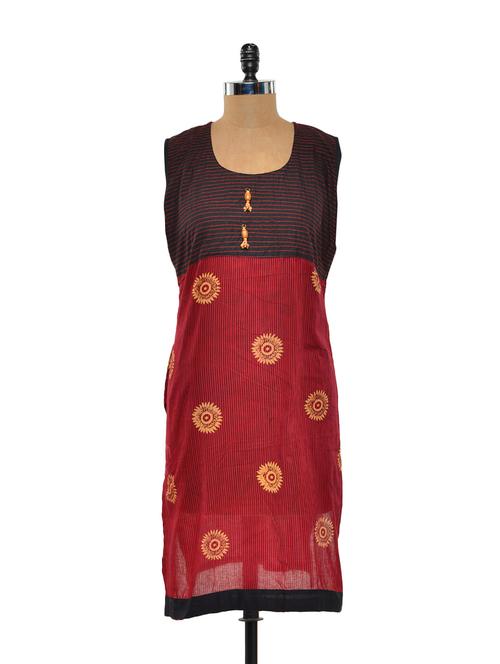 printed maroon kurta - 72189 - Very Small Image - 1