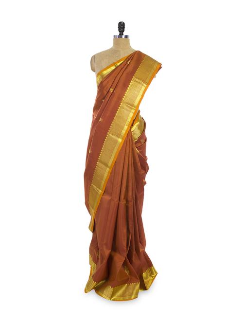 rust and gold silk saree - 74117 - Very Small Image - 1