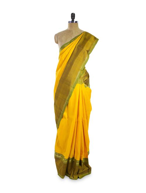 mustard silk saree - 74133 - Very Small Image - 1