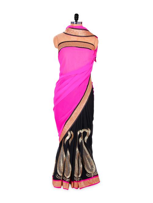 Contrasting Hued Chiffon Saree - 74400 - Very Small Image - 1