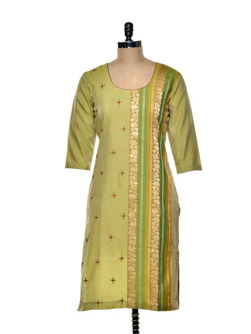 green cotton blend straight kurta - 74546 - Very Small Image - 1