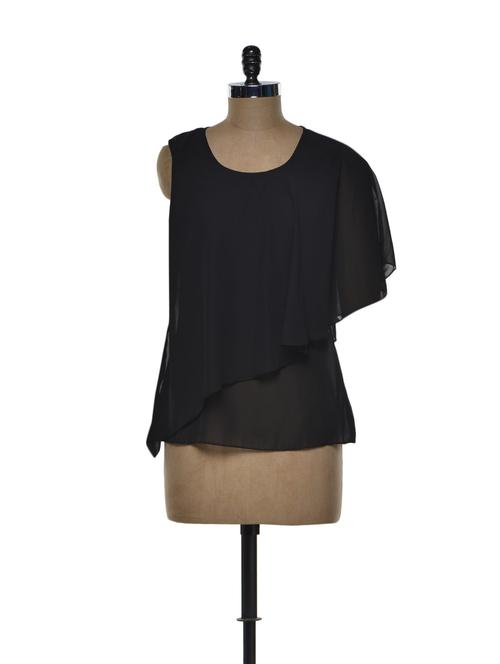 black chiffon top with an asymmetrical layer - 74900 - Very Small Image - 1