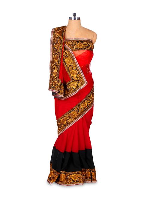 Rich Red Rani Saree - 76188 - Very Small Image - 1