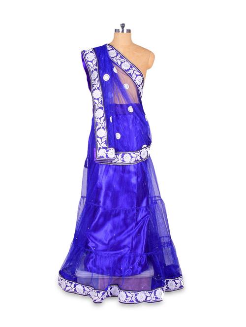 Royal Blue Lehenga Saree In Sheer Net - 76189 - Very Small Image - 1