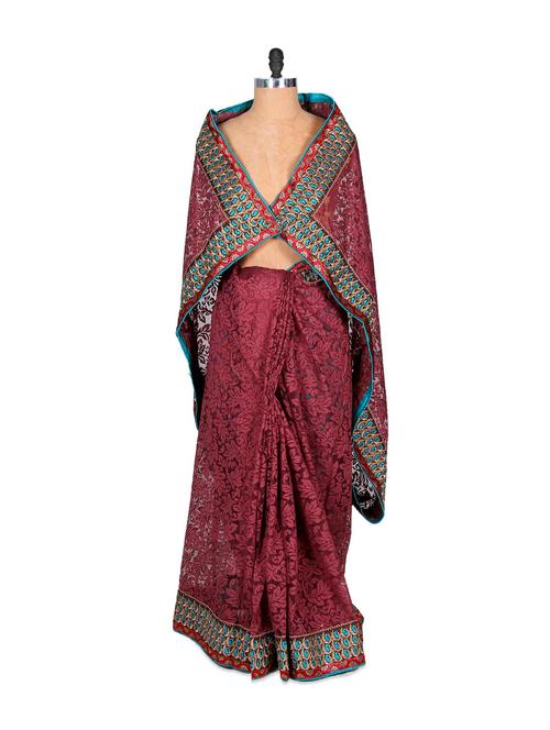 floral net brasso saree - 76360 - Very Small Image - 1