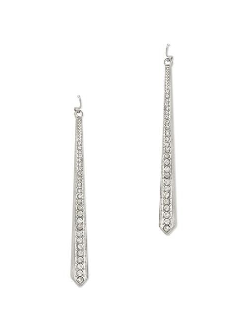 silver diamond studded long dangler earrings - 77308 - Very Small Image - 1